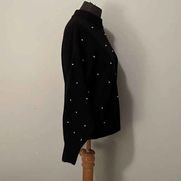 H&M Womens Black Faux Pearl Embellished Mock Neck Wool Blend Pullover Sweater XS - Picture 5 of 8